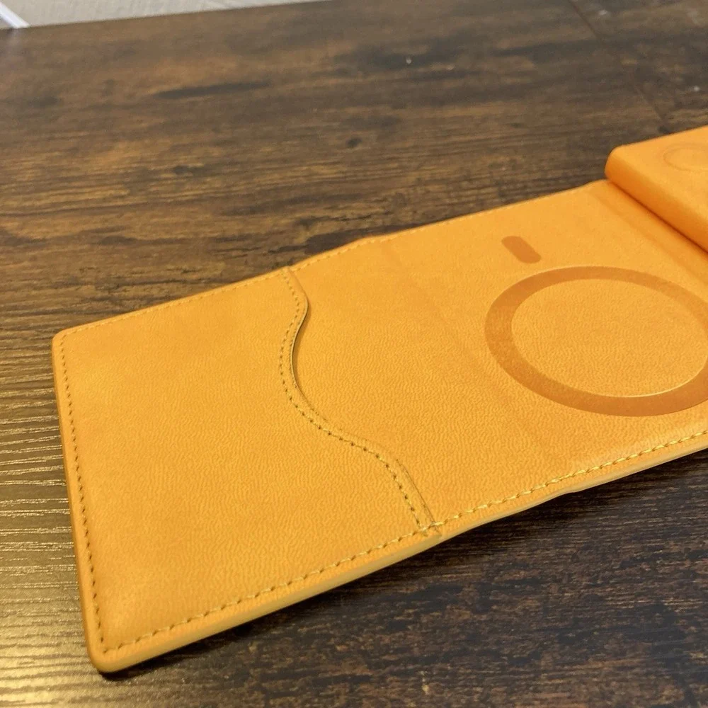 Me's Wallet Chrome Yellow Orange Front Pocket Card Pop-Up RFID w Finder Tag Spot